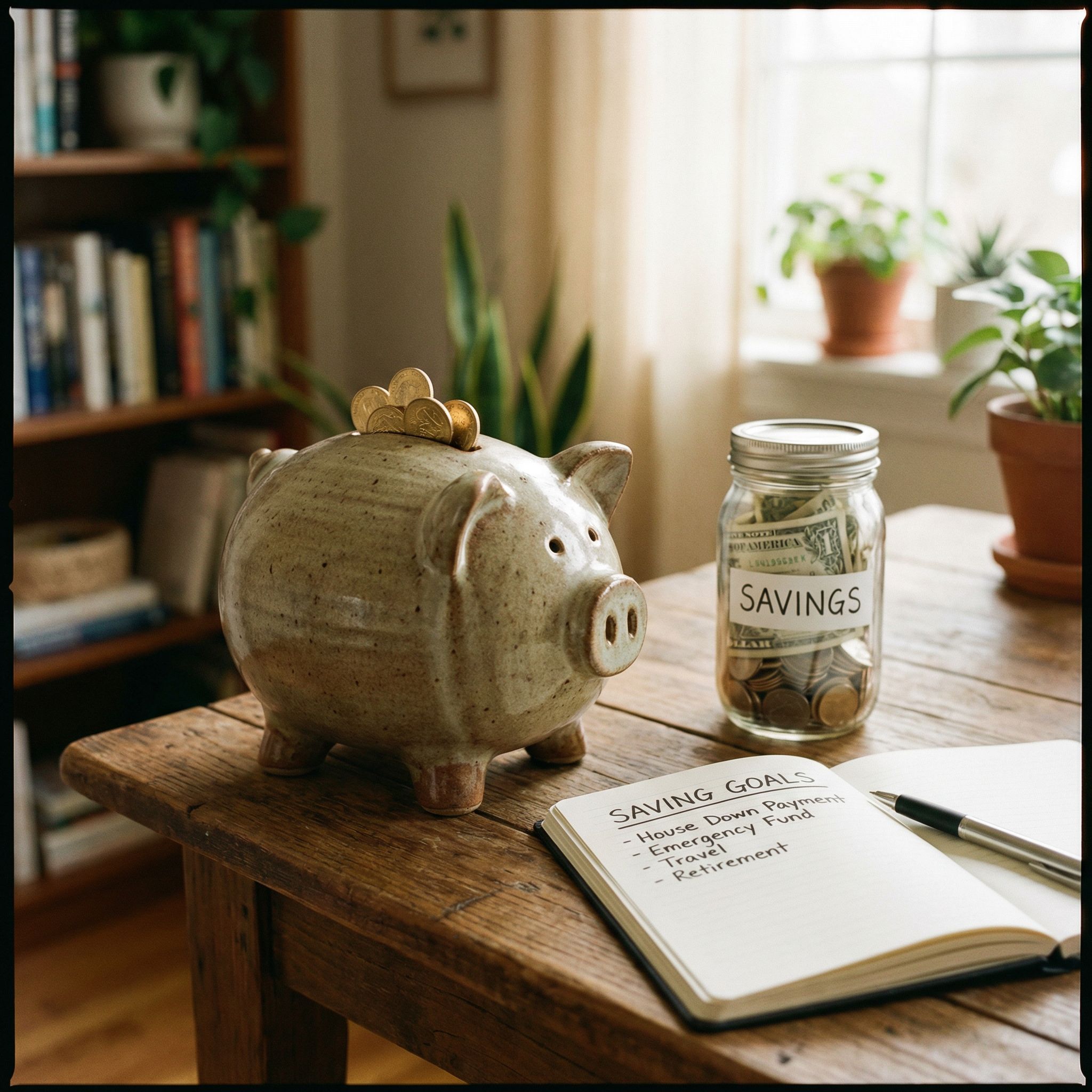 Savings goal planner template preview showing coin jar